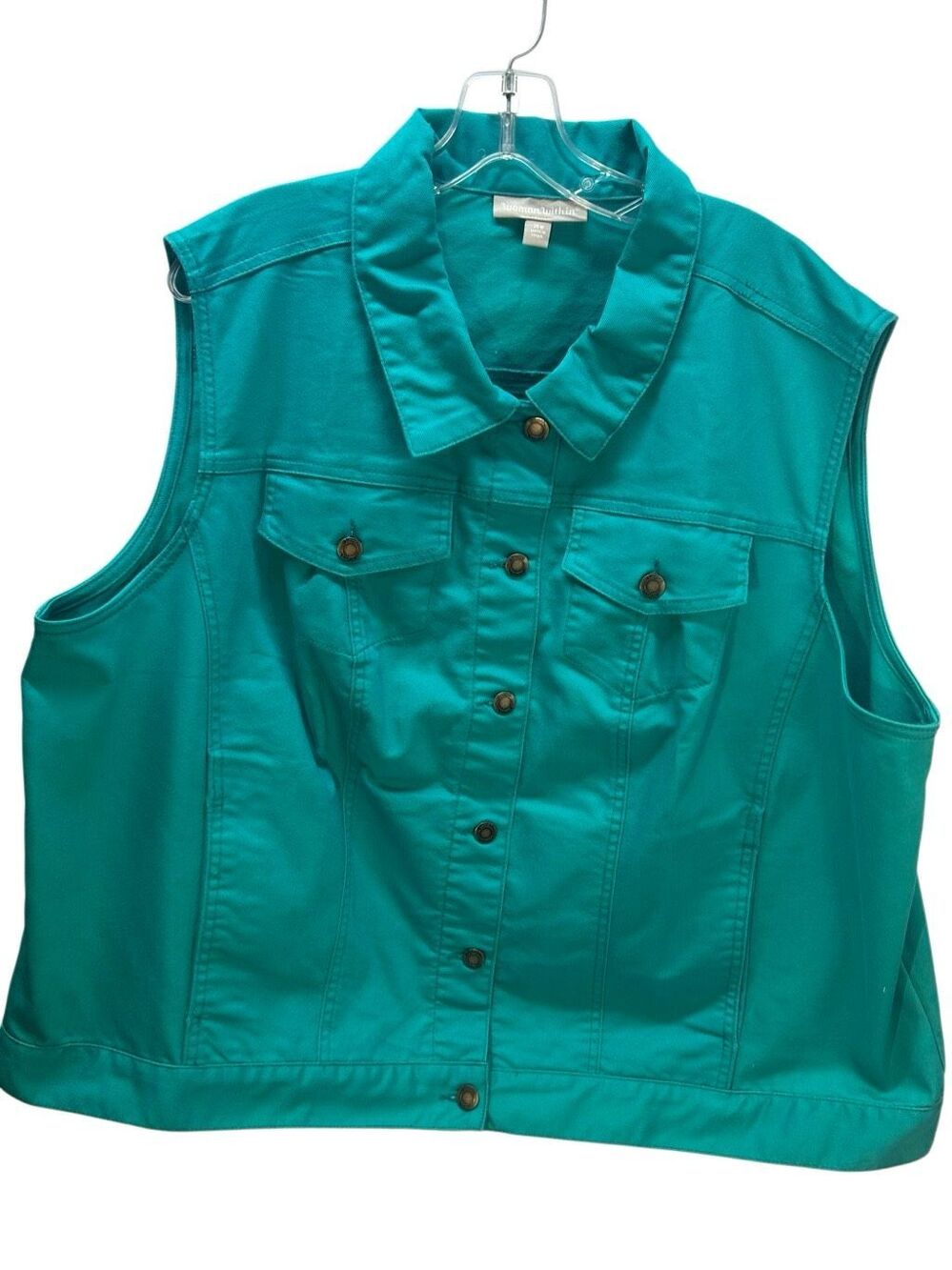 Woman Within Womens 26W Turquoise Aqua Denim Vest Sleeveless Jacket NWOT